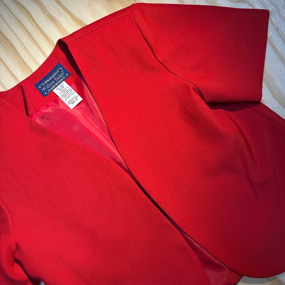 Willow Ridge Women Open Front Short Sleeve Blazer Jacket Red Tailored Coat Sz 4P